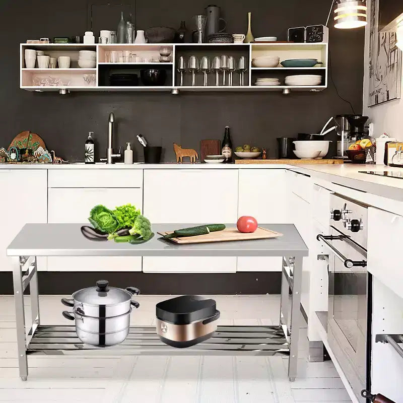 Tavolo da Lavoro in Acciaio per Cucina Commerciale - Tavolo Pieghevole per Preparazione con Ripiano Regolabile, Banco da Lavoro in Metallo per Alimenti per Ristorante, Casa