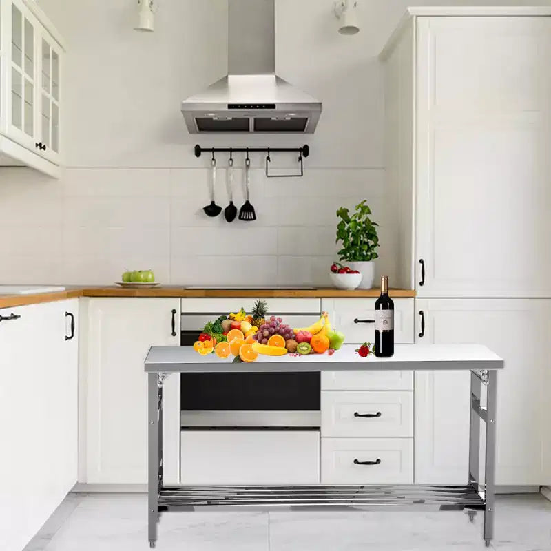 Tavolo da Lavoro in Acciaio per Cucina Commerciale - Tavolo Pieghevole per Preparazione con Ripiano Regolabile, Banco da Lavoro in Metallo per Alimenti per Ristorante, Casa