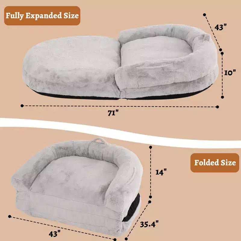 Cuscino per Cani a Misura d'Uomo per Persone Adulte, Cuccia Pieghevole per Umani, 180x110x25 cm, Cuccia Gigante con Copertura Rimovibile, Lettino per Cani in Pelliccia Sintetica Lavabile