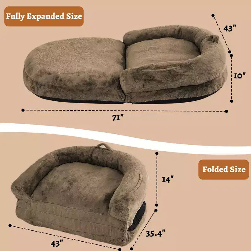 Cuscino per Cani a Misura d'Uomo per Persone Adulte, Cuccia Pieghevole per Umani, 180x110x25 cm, Cuccia Gigante con Copertura Rimovibile, Lettino per Cani in Pelliccia Sintetica Lavabile