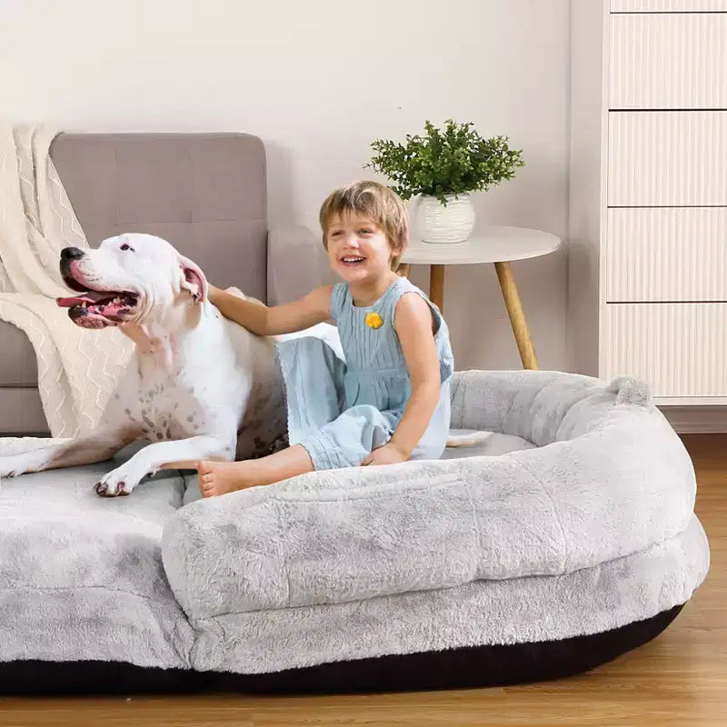 Cuscino per Cani a Misura d'Uomo per Persone Adulte, Cuccia Pieghevole per Umani, 180x110x25 cm, Cuccia Gigante con Copertura Rimovibile, Lettino per Cani in Pelliccia Sintetica Lavabile