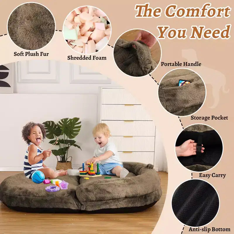 Cuscino per Cani a Misura d'Uomo per Persone Adulte, Cuccia Pieghevole per Umani, 180x110x25 cm, Cuccia Gigante con Copertura Rimovibile, Lettino per Cani in Pelliccia Sintetica Lavabile