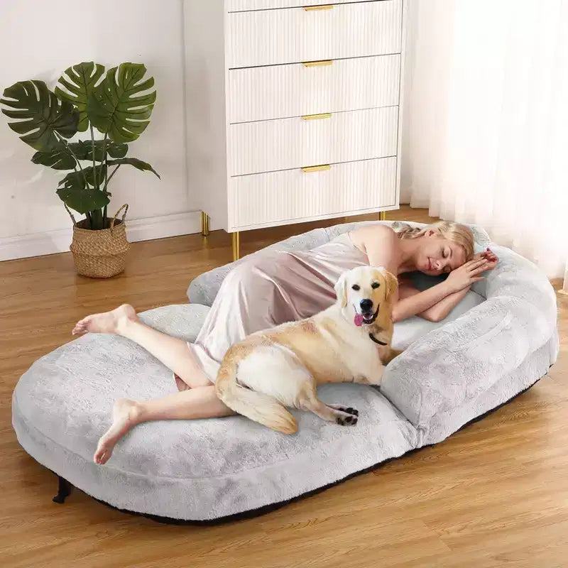 Cuscino per Cani a Misura d'Uomo per Persone Adulte, Cuccia Pieghevole per Umani, 180x110x25 cm, Cuccia Gigante con Copertura Rimovibile, Lettino per Cani in Pelliccia Sintetica Lavabile