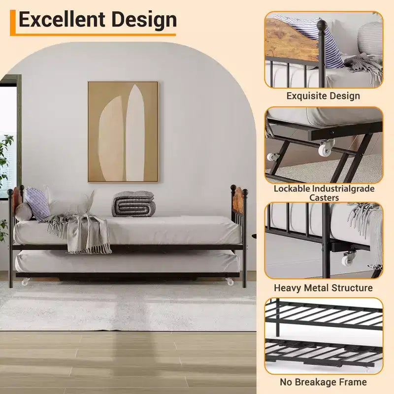 con letto estraibile, letto singolo in metallo, struttura del divano letto con letto estraibile pieghevole, piattaforma con robuste doghe in acciaio per soggiorno, camera da letto