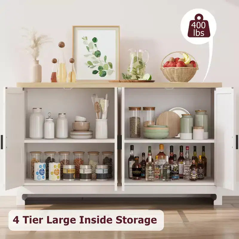 Mobile contenitore moderno in rattan con 4 ante intrecciate e ripiano regolabile - Tavolo consolle e mobile bar per cucina, sala da pranzo e soggiorno, mobiletto d'accento