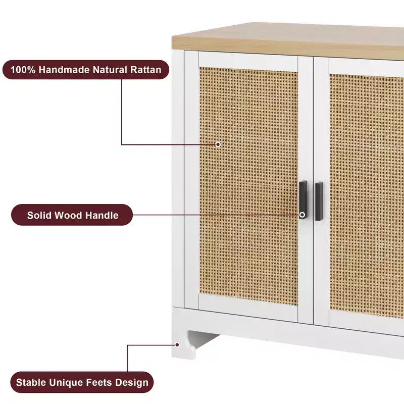 Mobile contenitore moderno in rattan con 4 ante intrecciate e ripiano regolabile - Tavolo consolle e mobile bar per cucina, sala da pranzo e soggiorno, mobiletto d'accento