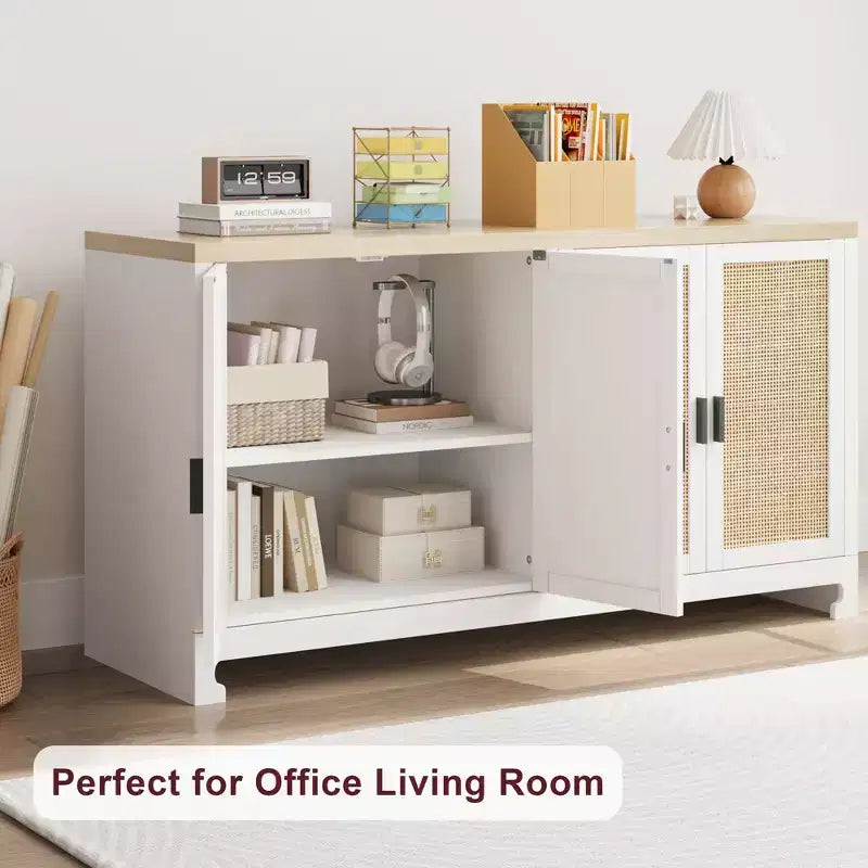 Mobile contenitore moderno in rattan con 4 ante intrecciate e ripiano regolabile - Tavolo consolle e mobile bar per cucina, sala da pranzo e soggiorno, mobiletto d'accento