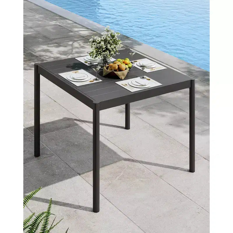 Tavolo da pranzo da esterno nero - Piano in alluminio e struttura in ferro per giardino
