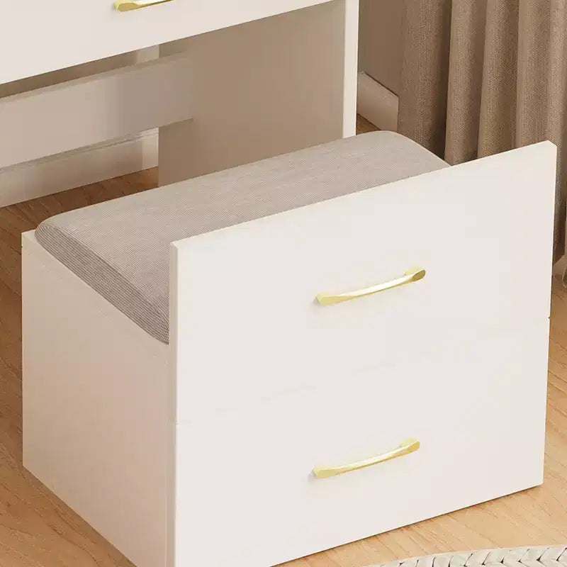 3 in 1 Tavolo Trucco Toilette Compatto Tavolino da Trucco con Sgabello, Specchio Illuminato, Cassetti e Piano in Vetro a Vista, Bianco - ModernLuxe