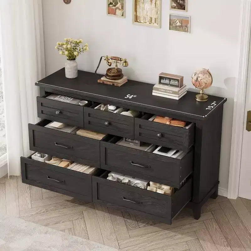Cassettiera a 7 cassetti per camera da letto, comò rustico in legno con texture naturale, organizer per camera da letto e soggiorno