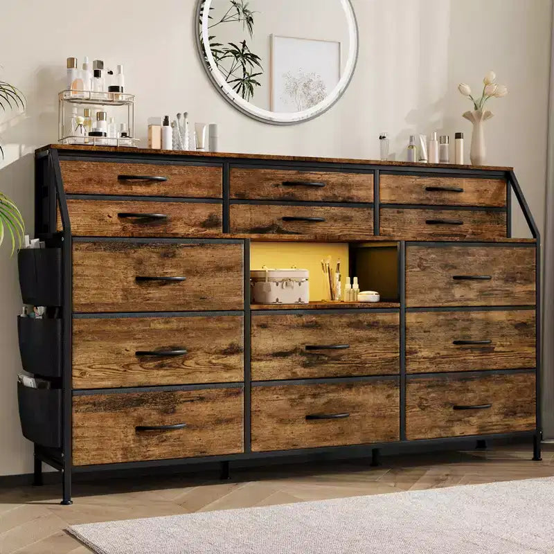 per camera da letto con 14 cassetti, comò da 55 W con tasca laterale, cassettiere e comò in tessuto con ripiani, telaio robusto, piano in legno