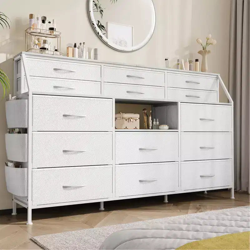 per camera da letto con 14 cassetti, comò da 55 W con tasca laterale, cassettiere e comò in tessuto con ripiani, telaio robusto, piano in legno