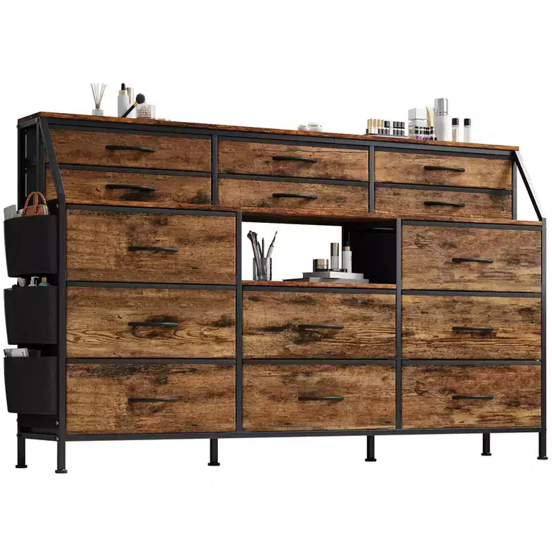 per camera da letto con 14 cassetti, comò da 55 W con tasca laterale, cassettiere e comò in tessuto con ripiani, telaio robusto, piano in legno