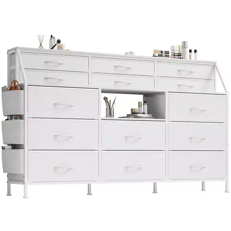 per camera da letto con 14 cassetti, comò da 55 W con tasca laterale, cassettiere e comò in tessuto con ripiani, telaio robusto, piano in legno
