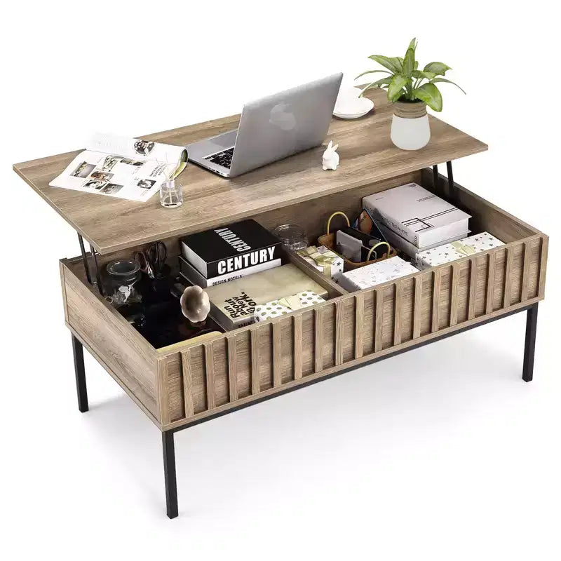 Tavolino da caffè con piano sollevabile, Tavolino da caffè moderno di metà secolo, Tavolino da caffè in legno stile rustico con vano portaoggetti nascosto, Tavolino da salotto rustico