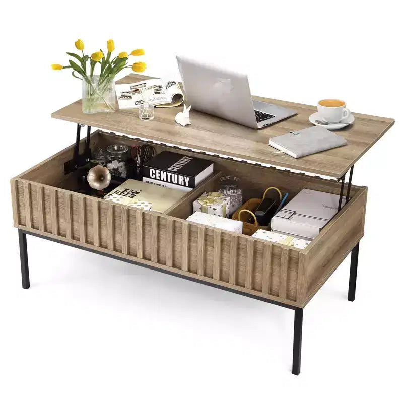 Tavolino da caffè con piano sollevabile, Tavolino da caffè moderno di metà secolo, Tavolino da caffè in legno stile rustico con vano portaoggetti nascosto, Tavolino da salotto rustico