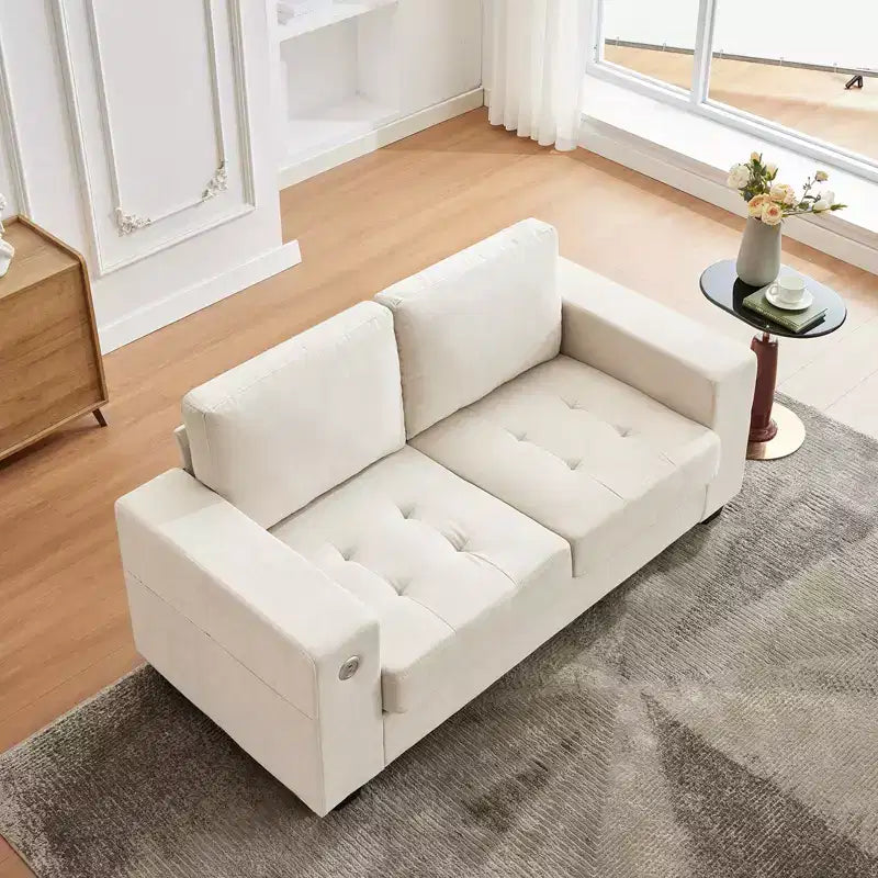 Divano Cloud 70'' in ciniglia stile Mid-Century, Seduta Profonda, Porte USB, Tasche Laterali, Nessun Montaggio