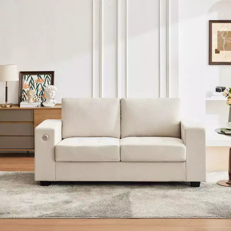 Divano Cloud 70'' in ciniglia stile Mid-Century, Seduta Profonda, Porte USB, Tasche Laterali, Nessun Montaggio