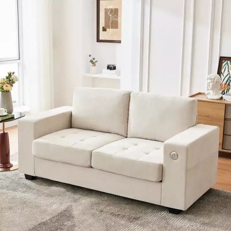 Divano Cloud 70'' in ciniglia stile Mid-Century, Seduta Profonda, Porte USB, Tasche Laterali, Nessun Montaggio
