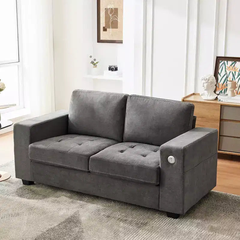 Divano Cloud 70'' in ciniglia stile Mid-Century, Seduta Profonda, Porte USB, Tasche Laterali, Nessun Montaggio