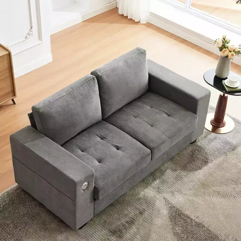 Divano Cloud 70'' in ciniglia stile Mid-Century, Seduta Profonda, Porte USB, Tasche Laterali, Nessun Montaggio