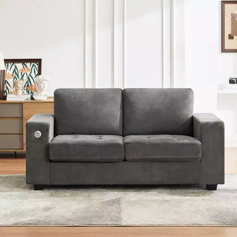 Divano Cloud 70'' in ciniglia stile Mid-Century, Seduta Profonda, Porte USB, Tasche Laterali, Nessun Montaggio