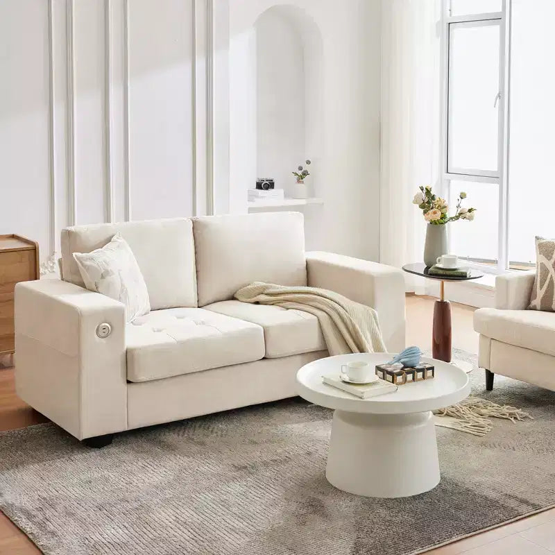 Divano Cloud 70'' in ciniglia stile Mid-Century, Seduta Profonda, Porte USB, Tasche Laterali, Nessun Montaggio