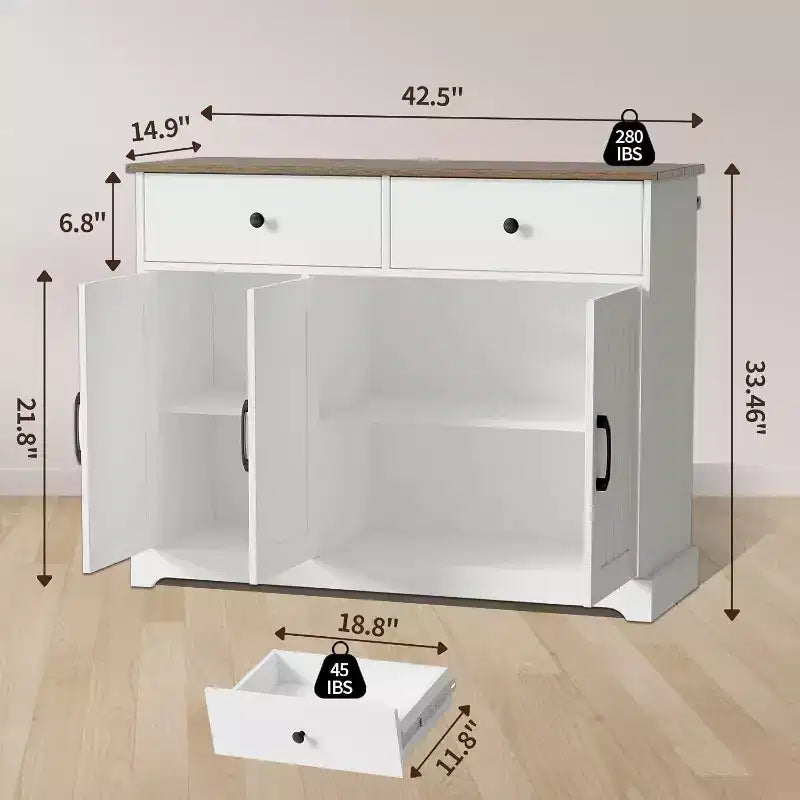 Mobile credenza da 42,5" per fattoria - Credenza con cassetti e ripiano regolabile per sala da pranzo