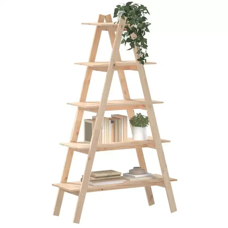 Libreria a giorno a 5 ripiani a forma di A, in legno massello di pino
