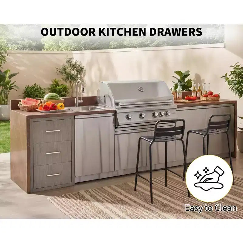 Cassetti da Esterno per Cucina 17 L x 30 H x 21 P, Cassetti Tripli per Barbecue a Filo con Maniglia in Acciaio Inossidabile, Porta Rotolo di Carta