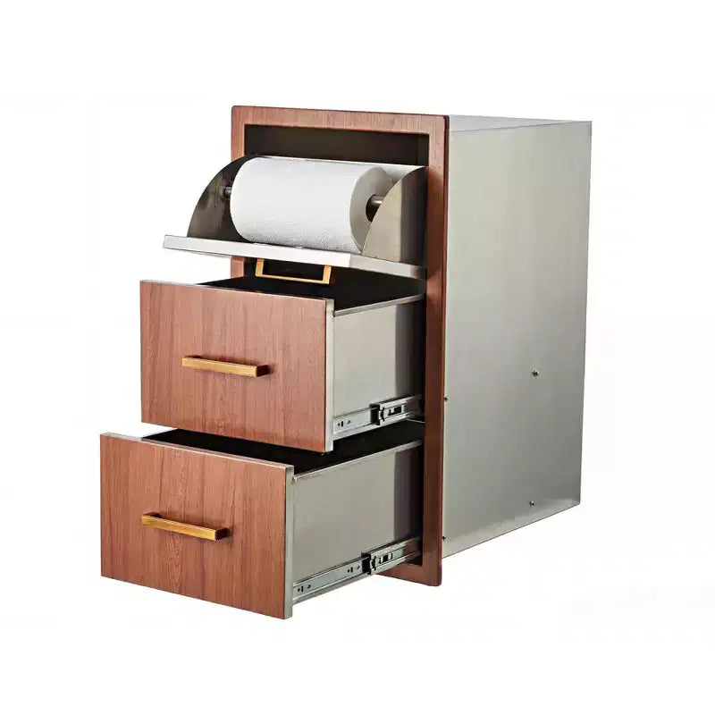 Cassetti da Esterno per Cucina 17 L x 30 H x 21 P, Cassetti Tripli per Barbecue a Filo con Maniglia in Acciaio Inossidabile, Porta Rotolo di Carta