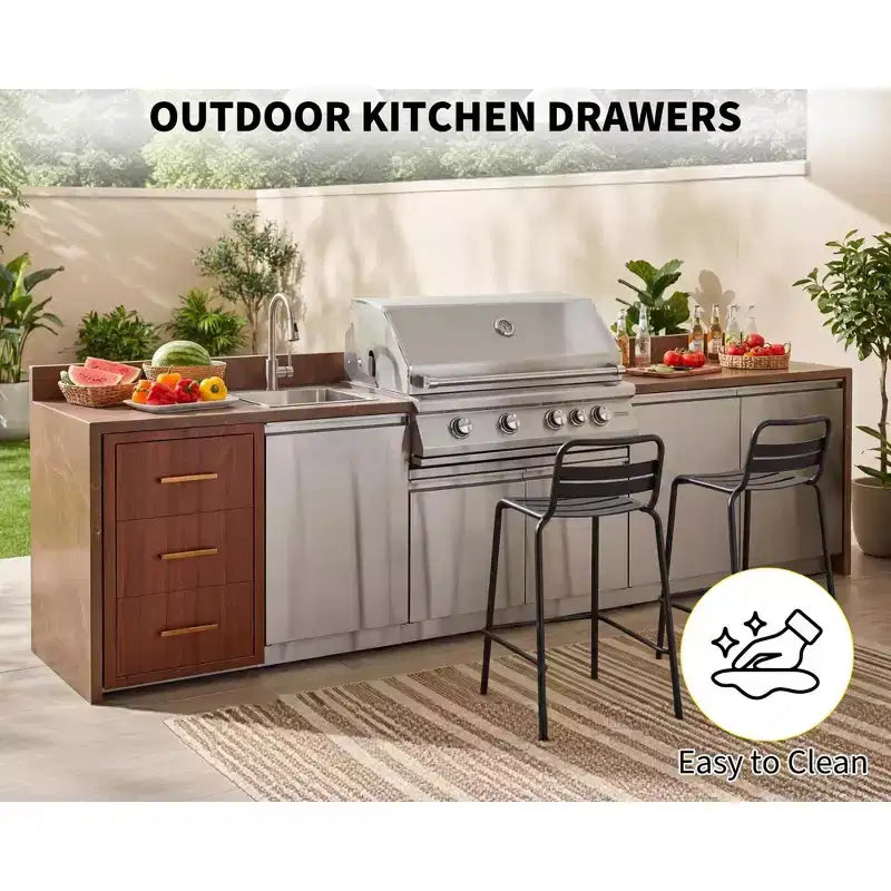 Cassetti da Esterno per Cucina 17 L x 30 H x 21 P, Cassetti Tripli per Barbecue a Filo con Maniglia in Acciaio Inossidabile, Porta Rotolo di Carta