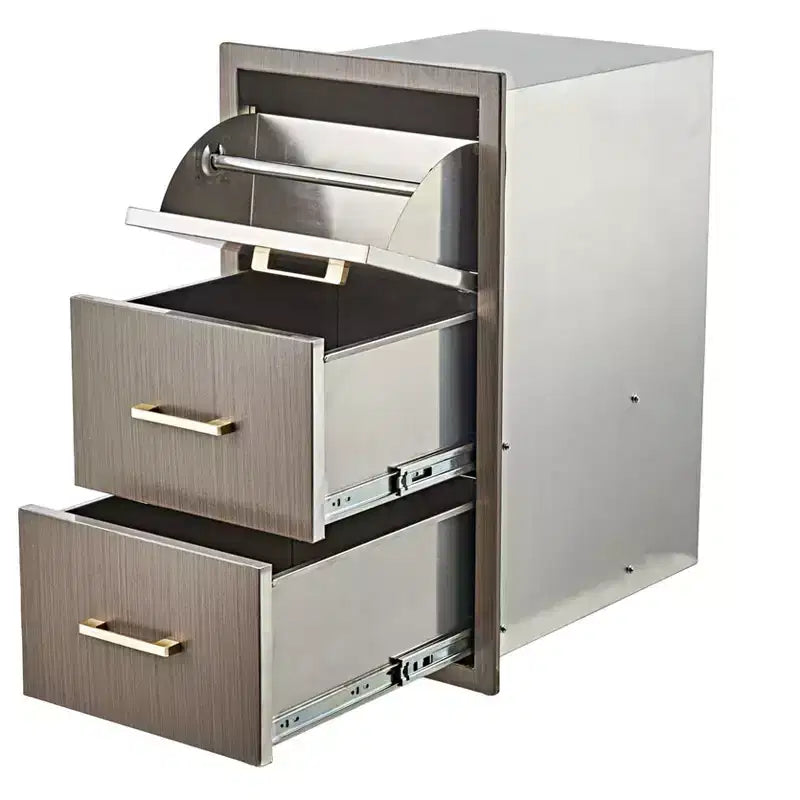 Cassetti da Esterno per Cucina 17 L x 30 H x 21 P, Cassetti Tripli per Barbecue a Filo con Maniglia in Acciaio Inossidabile, Porta Rotolo di Carta