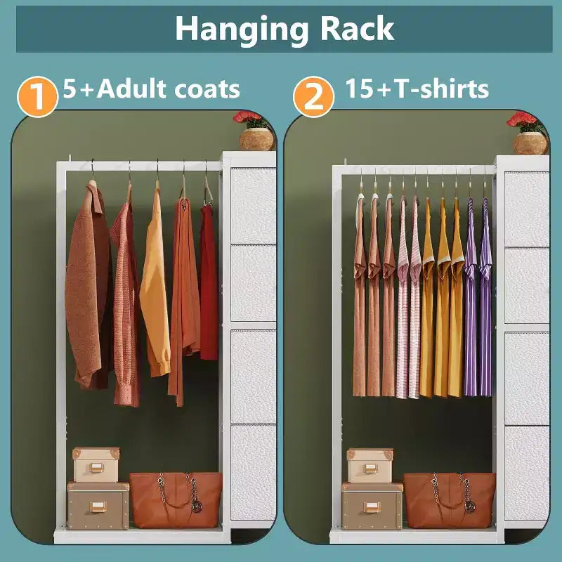con asta appendiabiti, 4 cassetti Piccolo armadio per camera da letto, Comodino per bambini reversibile in tessuto con appendiabiti, Torre contenitore alta, 112 cm di altezza