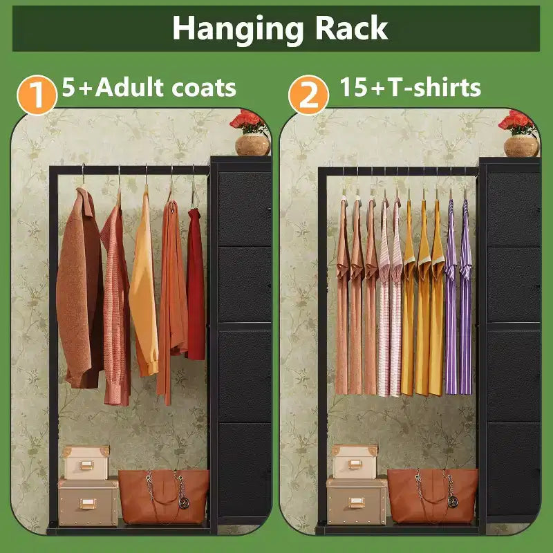 con asta appendiabiti, 4 cassetti Piccolo armadio per camera da letto, Comodino per bambini reversibile in tessuto con appendiabiti, Torre contenitore alta, 112 cm di altezza