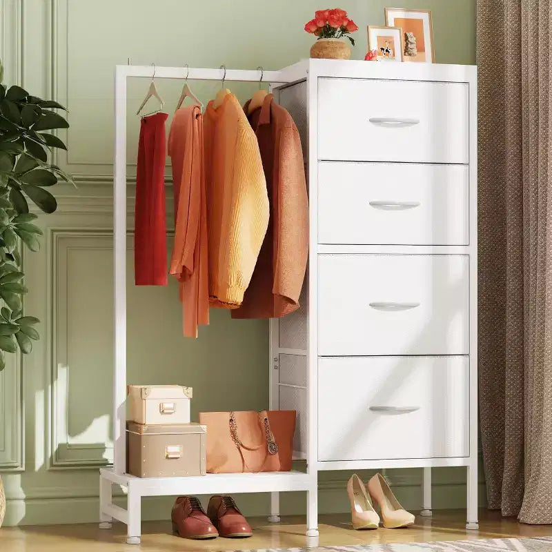 con asta appendiabiti, 4 cassetti Piccolo armadio per camera da letto, Comodino per bambini reversibile in tessuto con appendiabiti, Torre contenitore alta, 112 cm di altezza