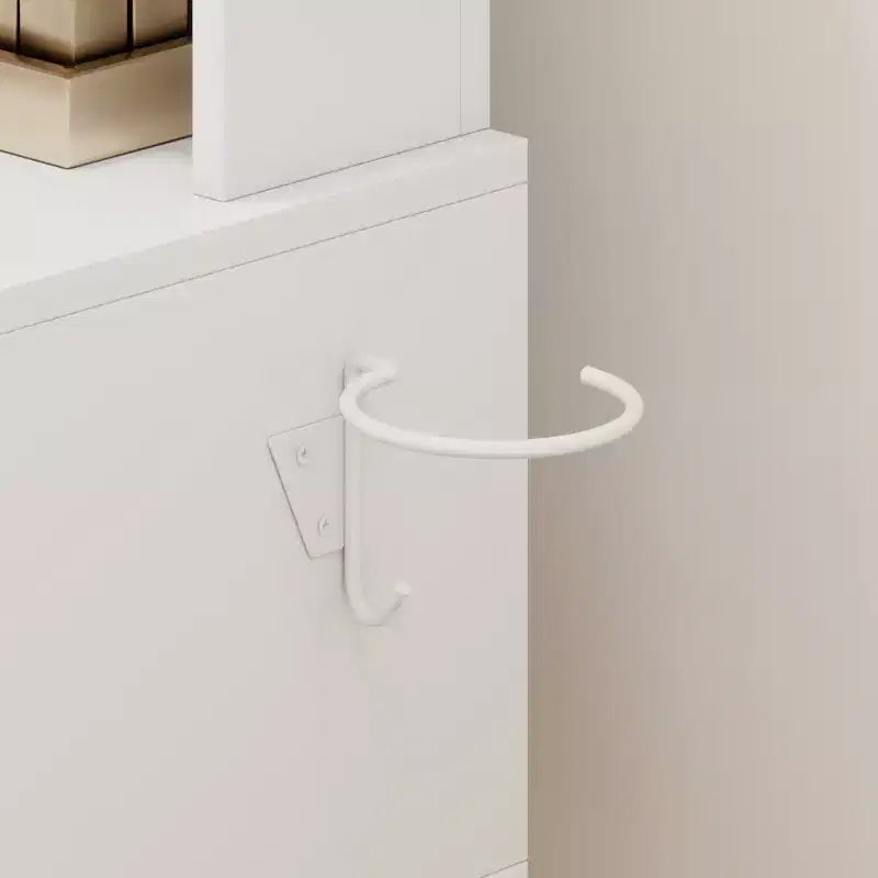 Scrivania con specchio e luci, toeletta da 80 cm con presa di corrente e sgabello contenitore
