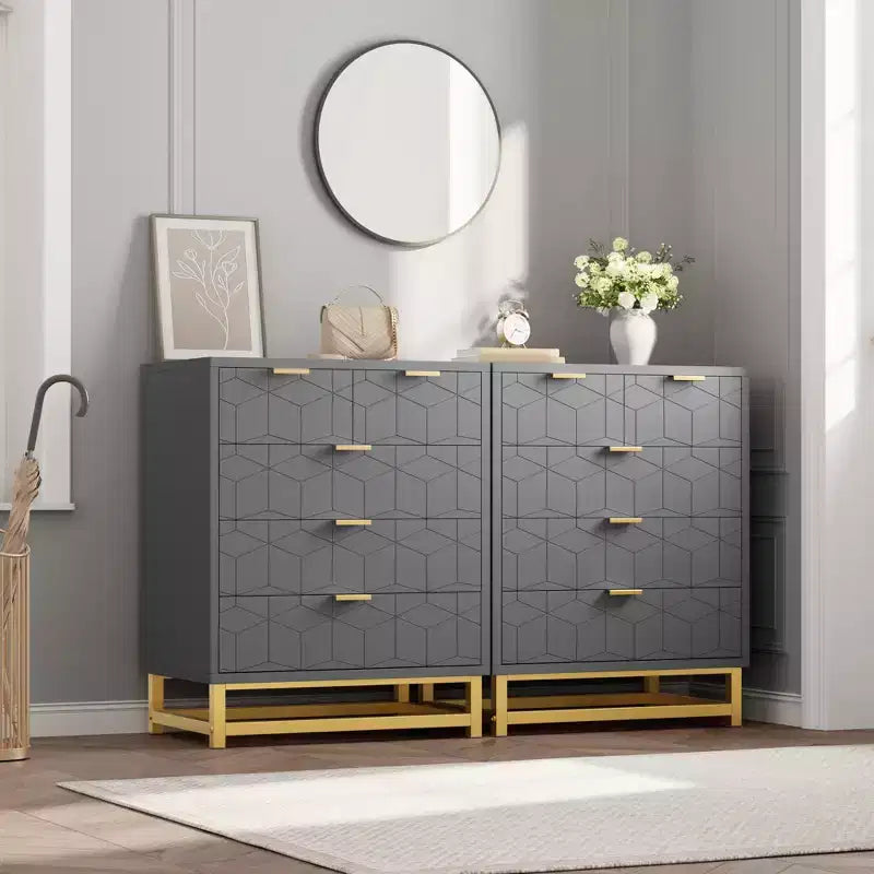 per camera da letto, comò nero a 5 cassetti con gambe in metallo, ampio organizer moderno per soggiorno e ingresso