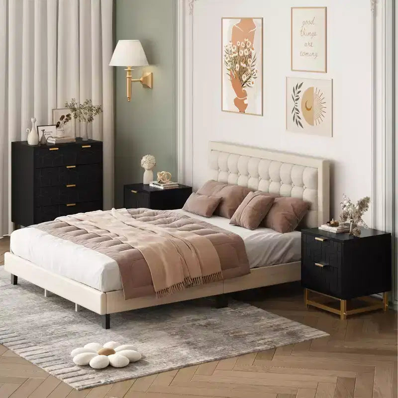 per camera da letto, comò nero a 5 cassetti con gambe in metallo, ampio organizer moderno per soggiorno e ingresso
