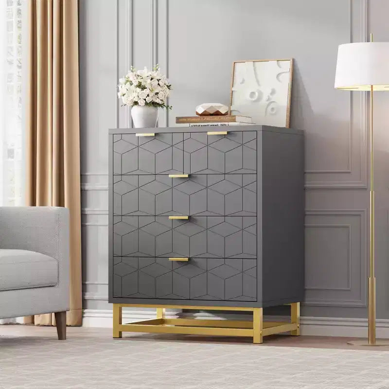 per camera da letto, comò nero a 5 cassetti con gambe in metallo, ampio organizer moderno per soggiorno e ingresso