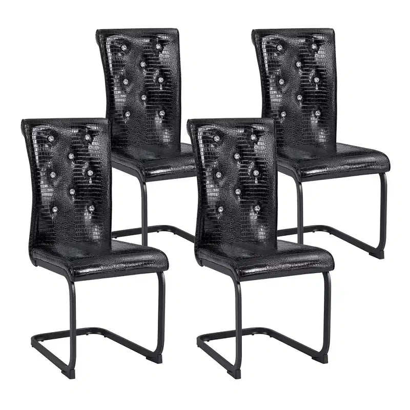 Set di 2 sedie da pranzo retrò imbottite effetto pelle di alligatore con gambe in metallo nero