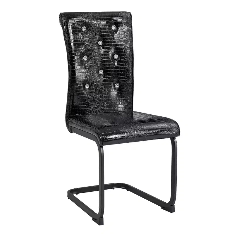 Set di 2 sedie da pranzo retrò imbottite effetto pelle di alligatore con gambe in metallo nero