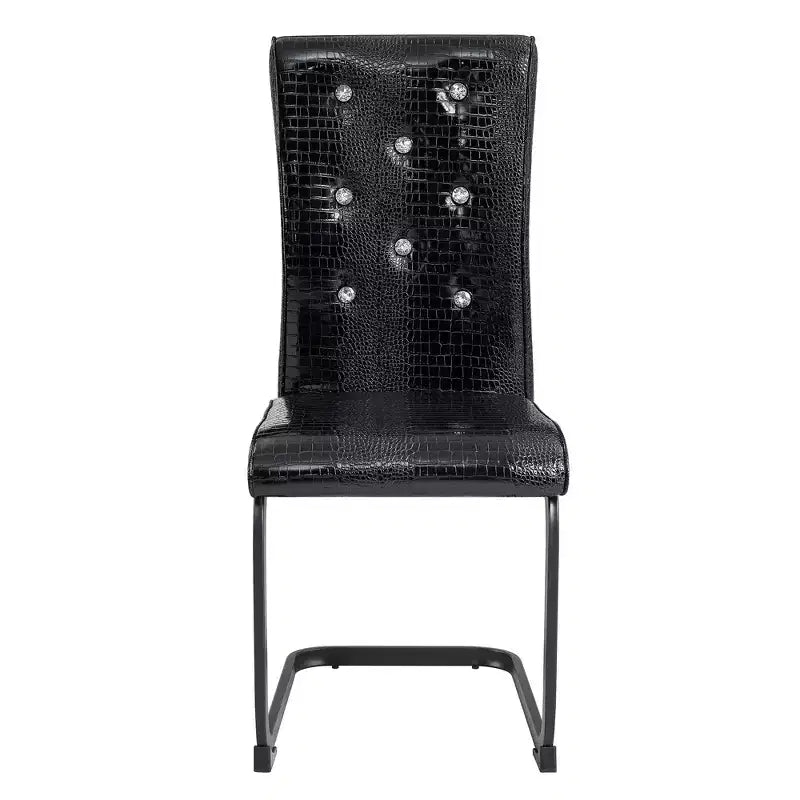 Set di 2 sedie da pranzo retrò imbottite effetto pelle di alligatore con gambe in metallo nero