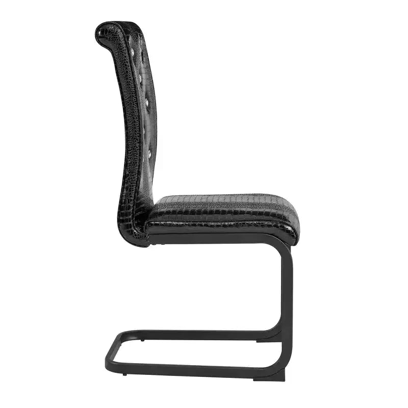 Set di 2 sedie da pranzo retrò imbottite effetto pelle di alligatore con gambe in metallo nero