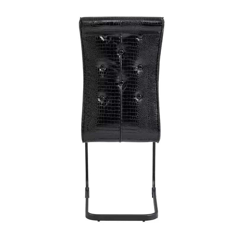 Set di 2 sedie da pranzo retrò imbottite effetto pelle di alligatore con gambe in metallo nero