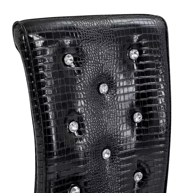 Set di 2 sedie da pranzo retrò imbottite effetto pelle di alligatore con gambe in metallo nero