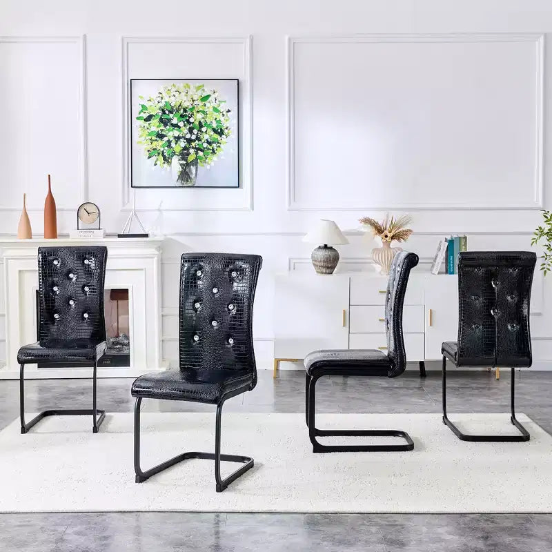 Set di 2 sedie da pranzo retrò imbottite effetto pelle di alligatore con gambe in metallo nero