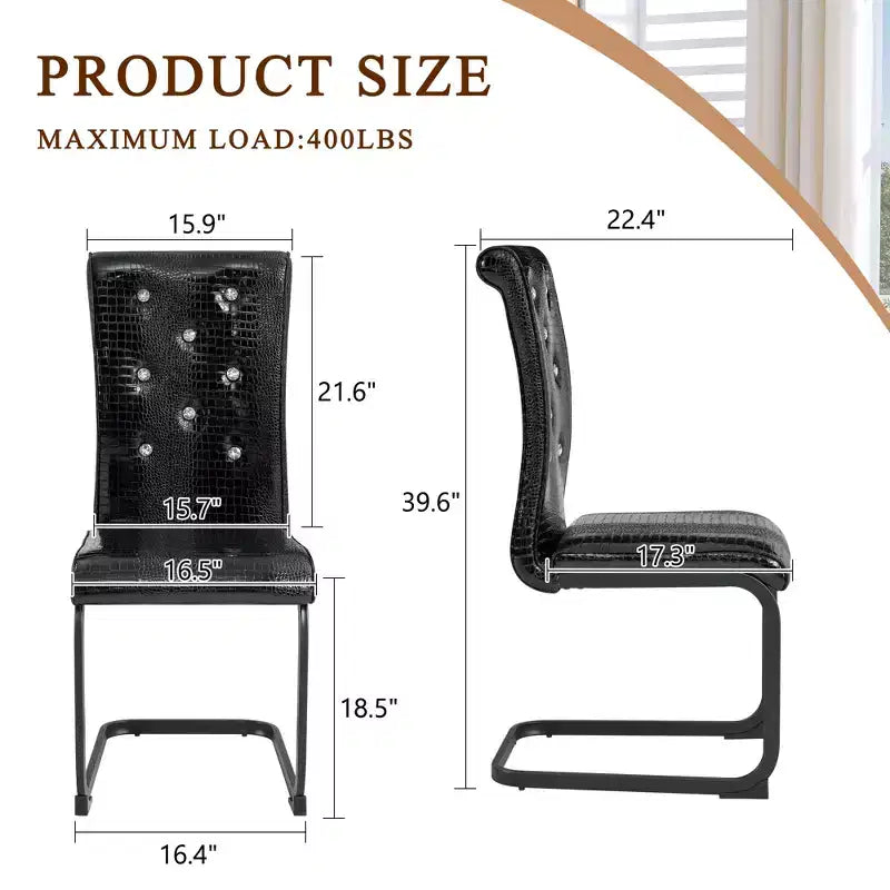 Set di 2 sedie da pranzo retrò imbottite effetto pelle di alligatore con gambe in metallo nero
