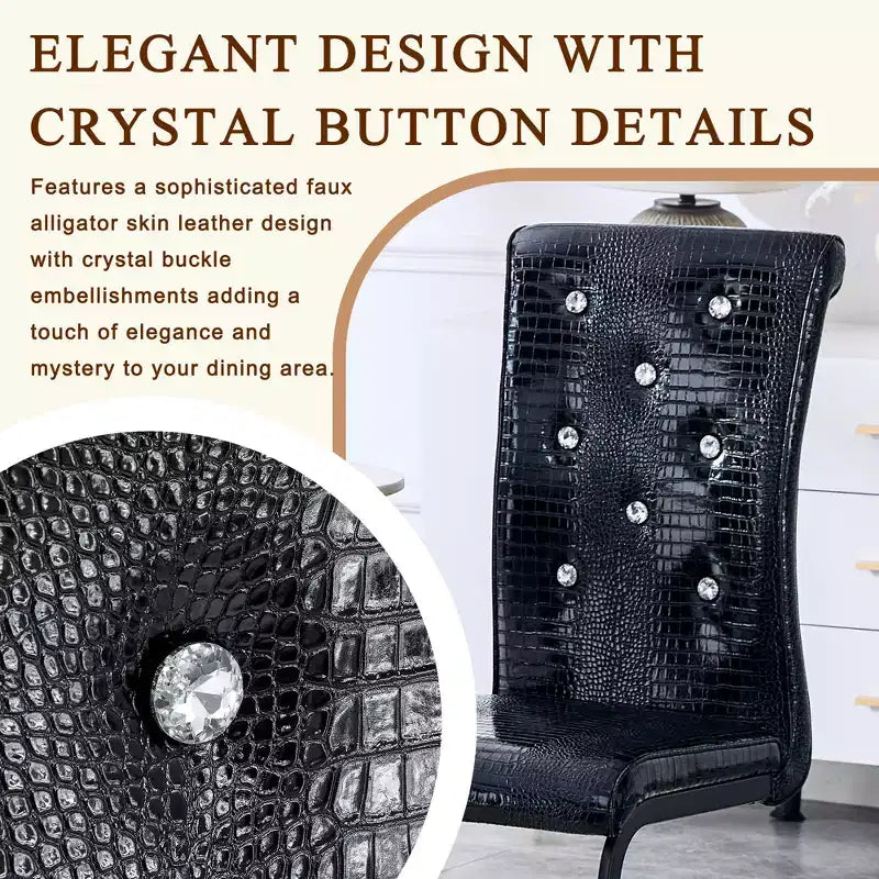 Set di 2 sedie da pranzo retrò imbottite effetto pelle di alligatore con gambe in metallo nero