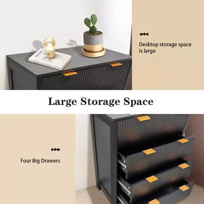 per camera da letto, comò in legno massiccio stile farmhouse a 4 cassetti, cassettiera vintage con gambe affusolate